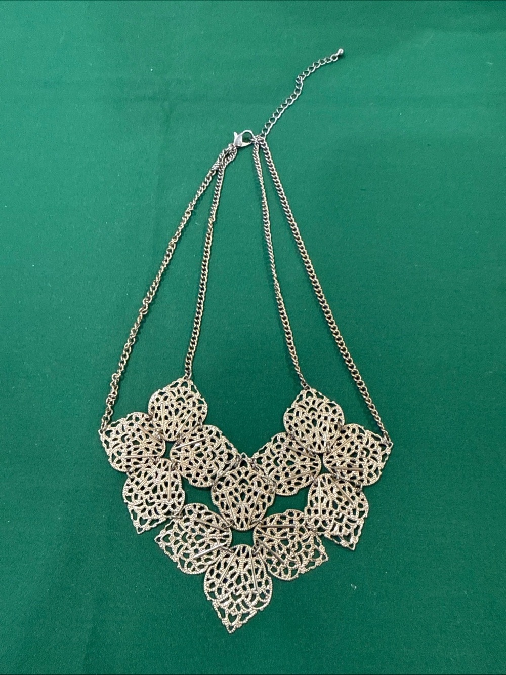 Filigree Goldtone Leaf Bib Statement Necklace 92F